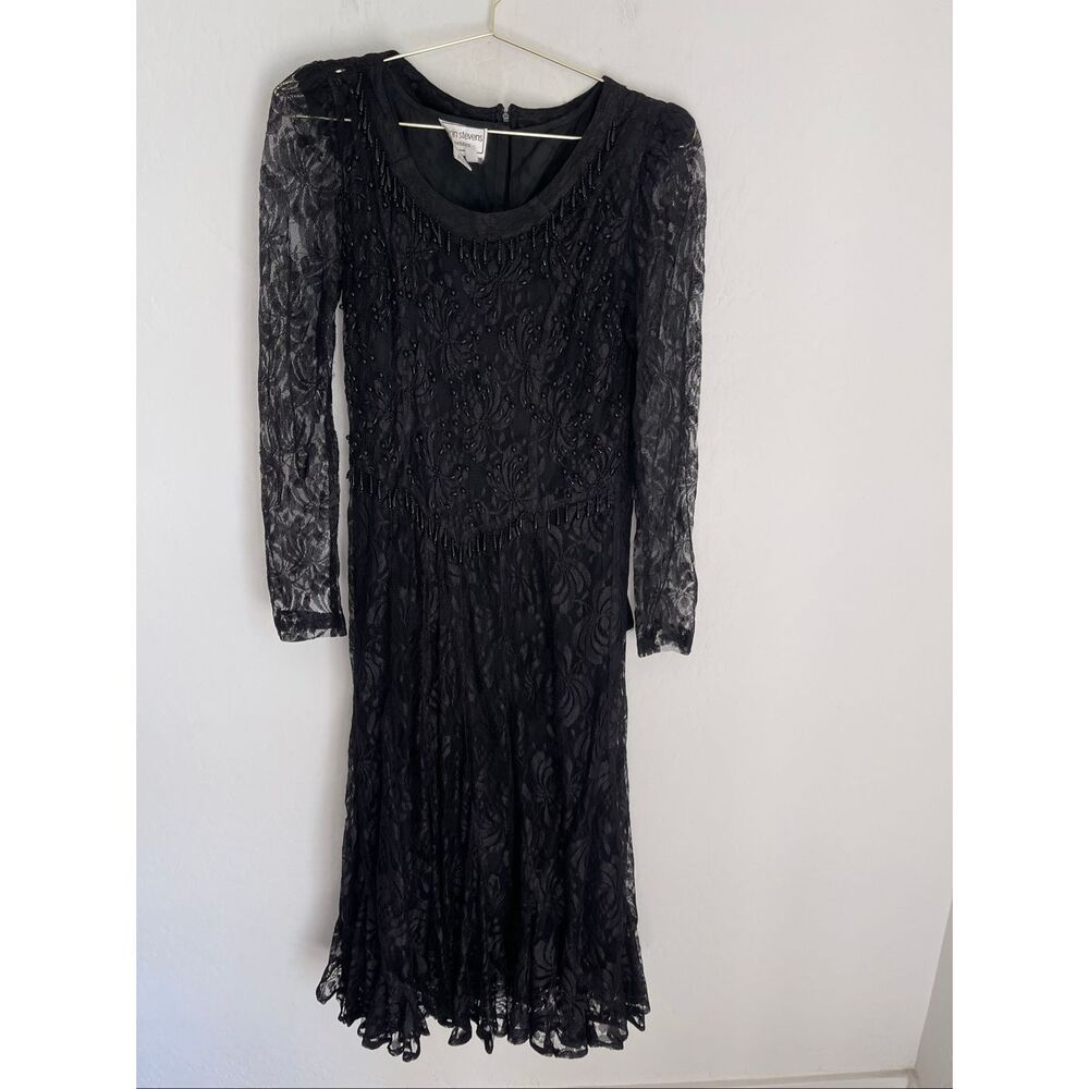 KARIN STEVENS PetitesVintage Victorian Goth Style Beaded Dress Size 6